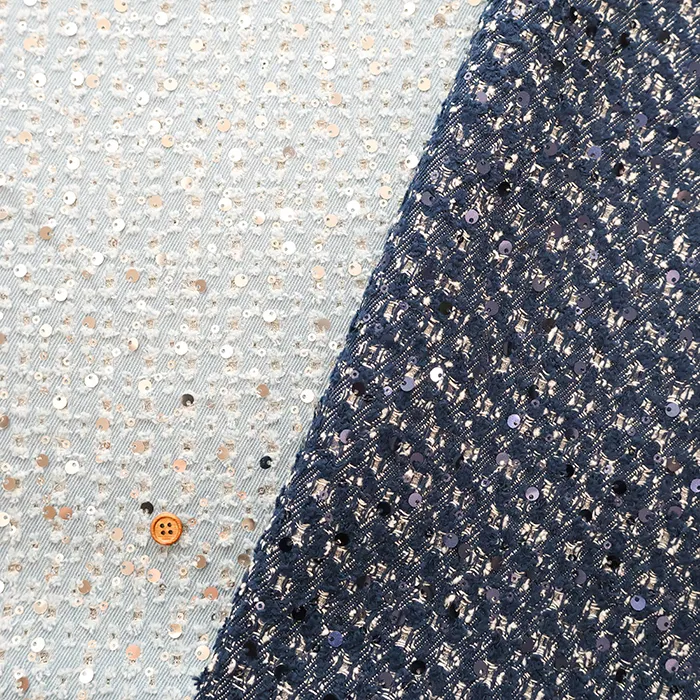 イタリア製　QUORUM　T/Cカットデニム&スパンコール生地