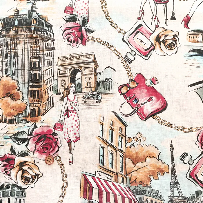 イタリア製　QUORUM　リネンプリント生地　街並