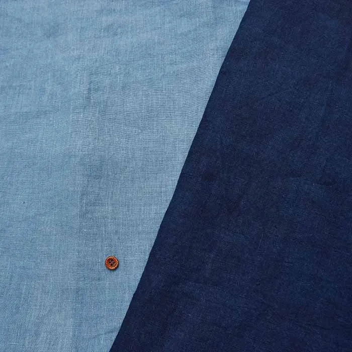 インディゴ先染リネン生地　無地