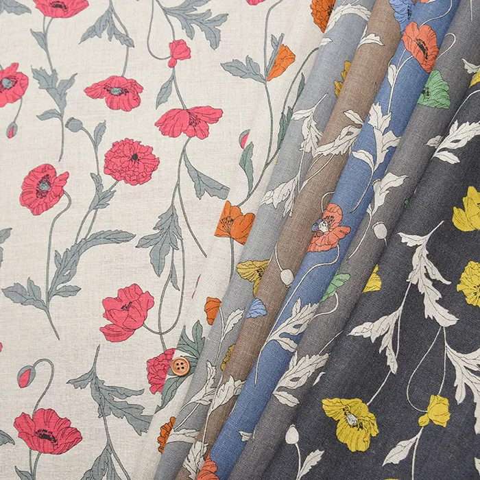 リネンシーチングプリント生地　フラワー