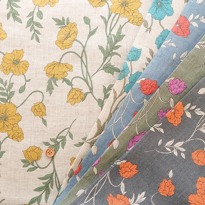 リネンシーチングプリント生地　アネモネ