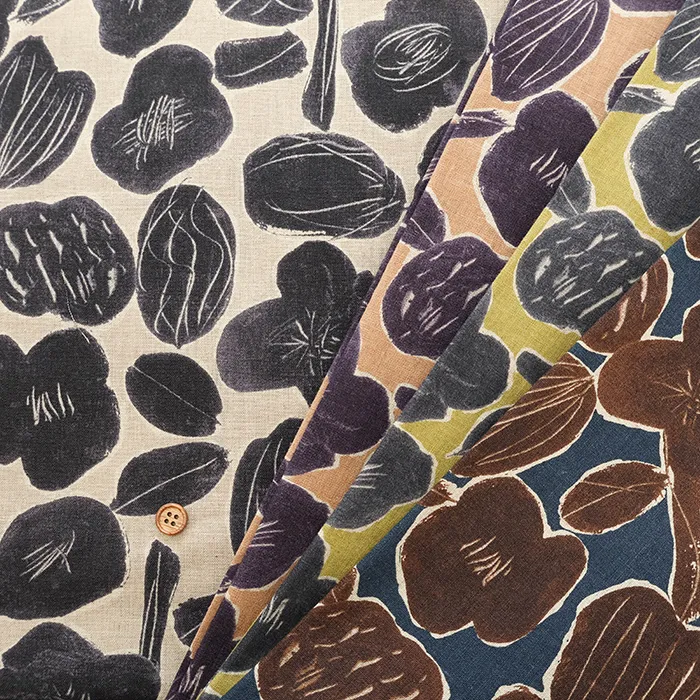 ハーフリネンシーチングプリント生地　フラワー