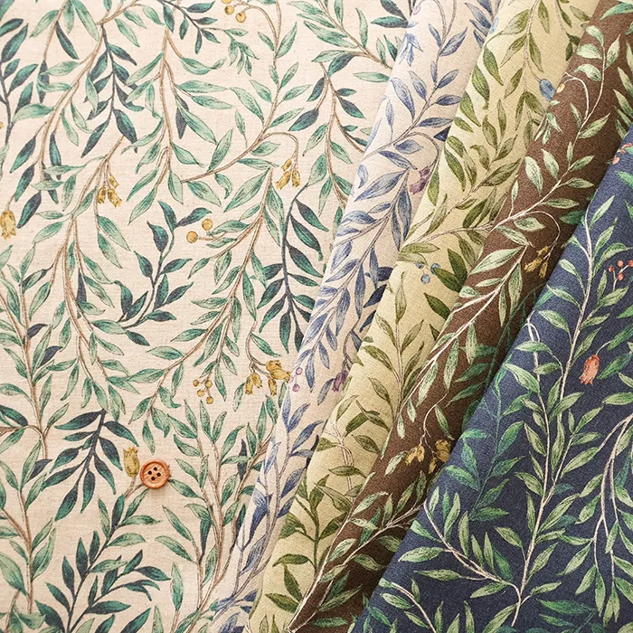 ハーフリネンシーチングプリント生地　フラワー