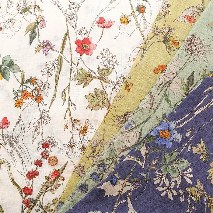 リネンシーチングプリント生地　ボタニカルフラワー