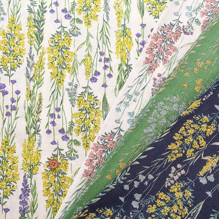 ハーフリネンシーチングプリント生地　フラワー