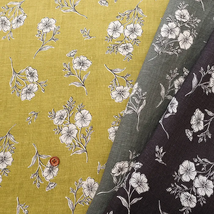 40リネンプリント生地　フラワー
