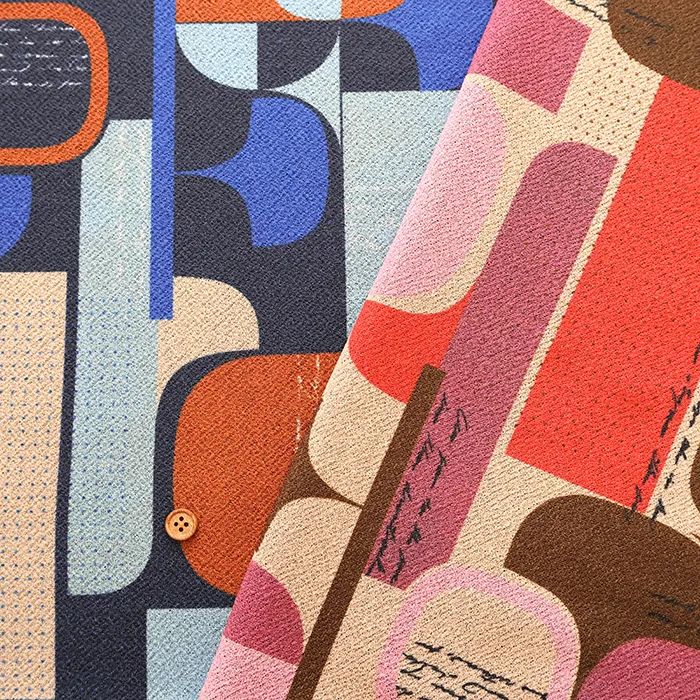 ポリエステルクレープニットプリント生地　幾何柄