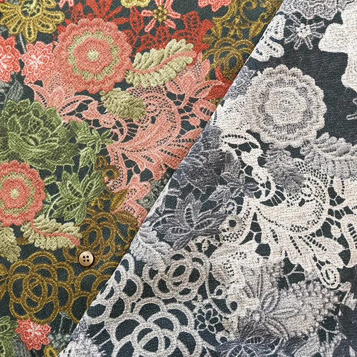 ポリエステルクレープニットプリント生地　インポート風