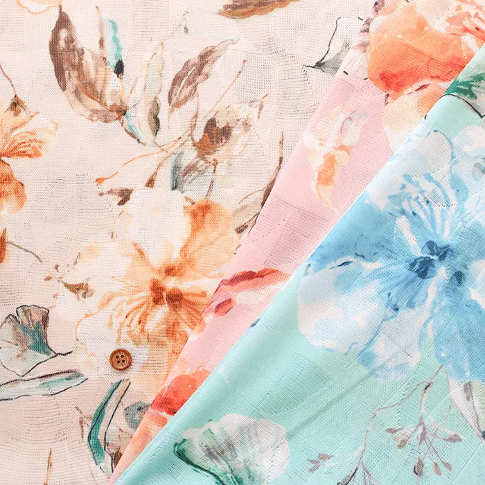 ポリエステルジャガードプリント生地　フラワー