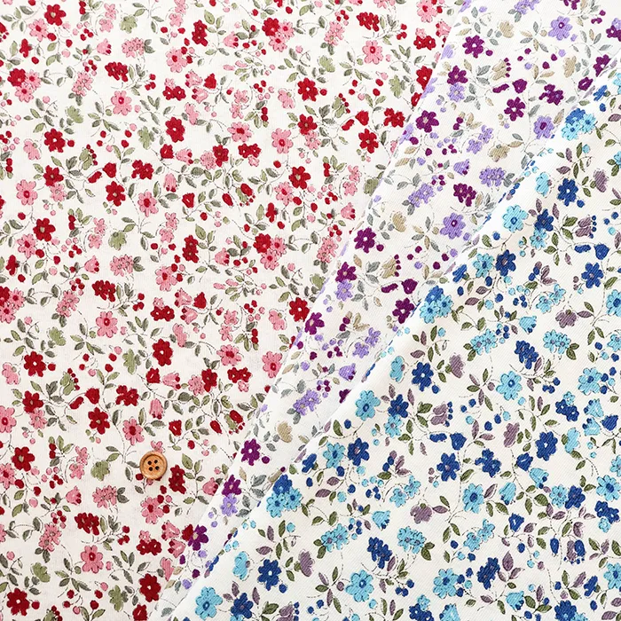 シルケットUV加工　コットン強撚フライスニットプリント生地　小花