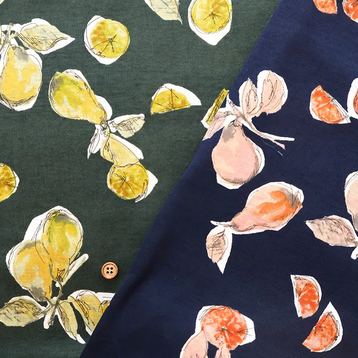 UV加工・シルケット加工　コットン80/2コーマフライスニットプリント生地　果物