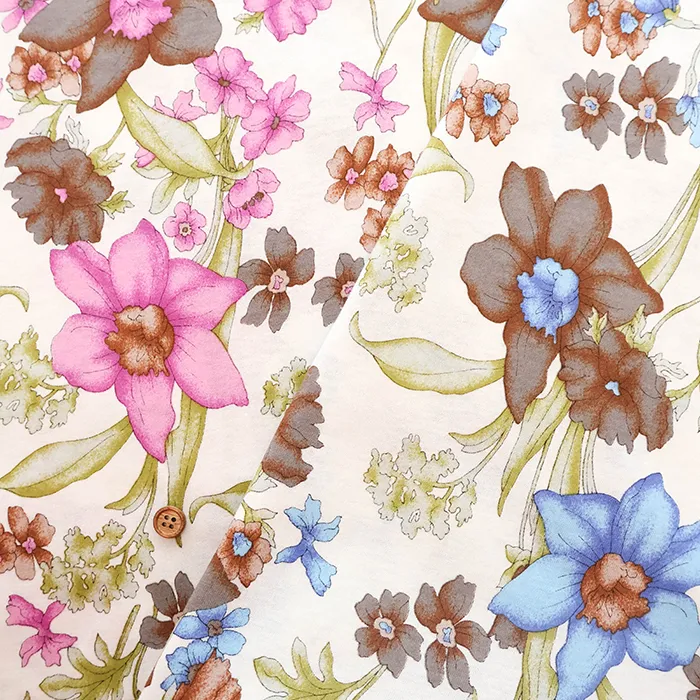 UV加工・シルケット加工　コットン80/2コーマフライスニットプリント生地　ボタニカル