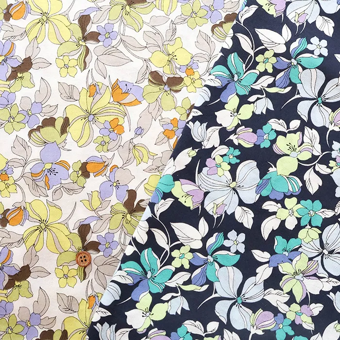 UV加工・バイオ加工　コットン60/2天竺プリント生地　フラワー