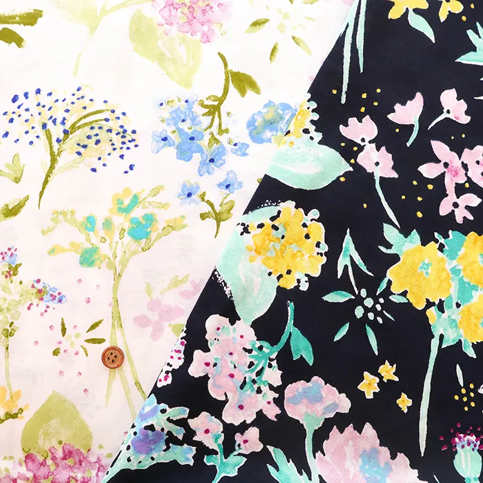 UV加工・バイオ加工　コットン60/2天竺プリント生地　フラワー