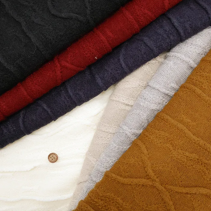 ニットケーブルジャガード生地　無地