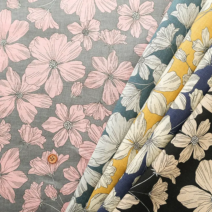 エンジェルソフト加工リネンプリント生地　フラワー