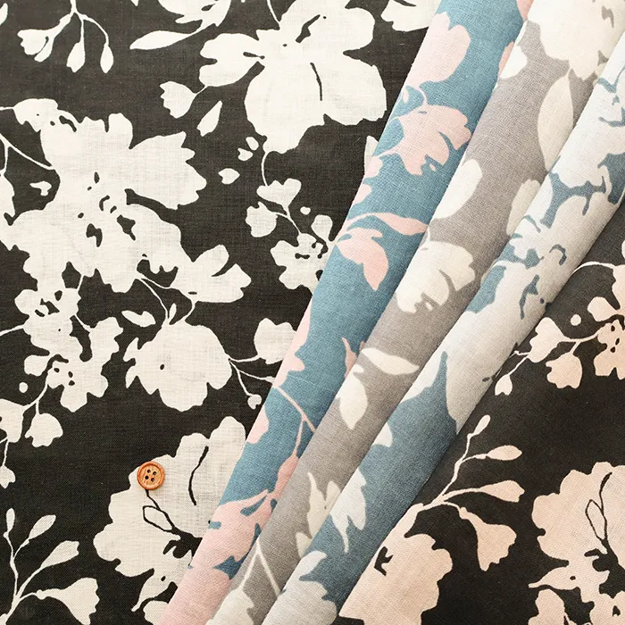 エンジェルソフト加工リネンプリント生地　フラワー