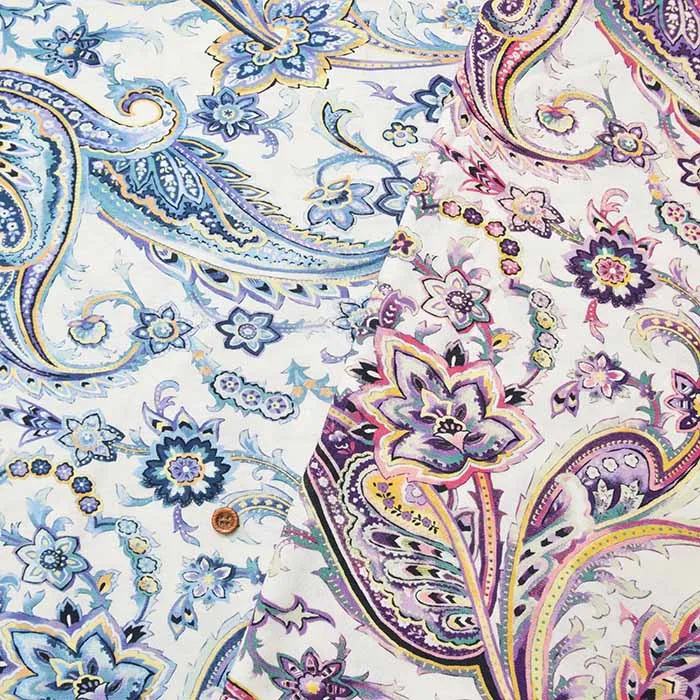 60/2強撚SZ天竺ニットプリント生地　グレゼールペイズリー