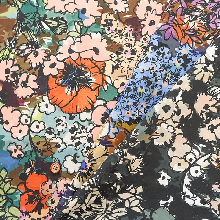 ポリエステルデシン転写プリント生地　フラワー