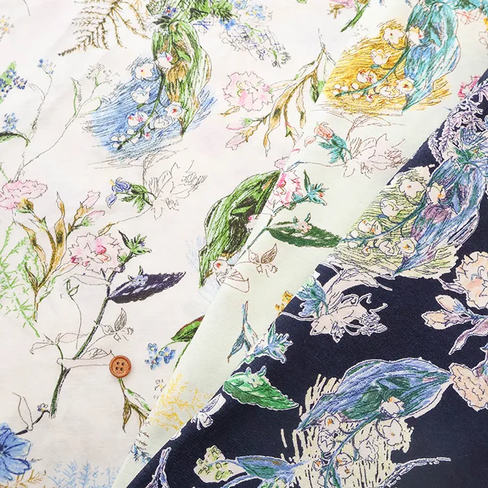 コットン30SZ天竺ニットプリント生地　ボタニカル