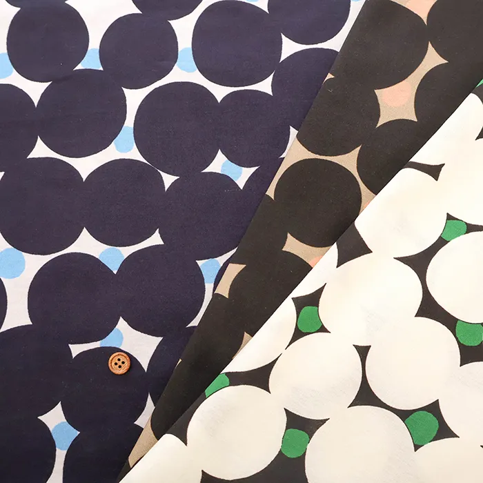 Wシルケット加工　コットン天竺ニットプリント生地　水玉