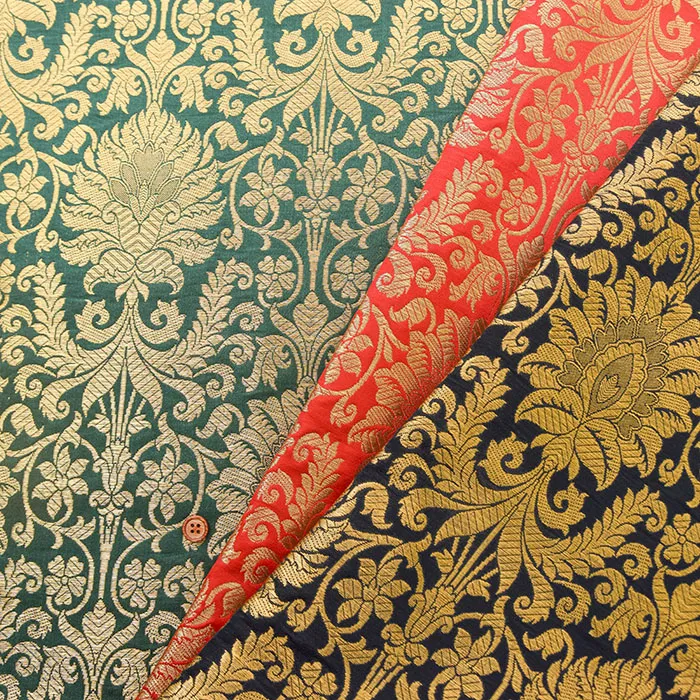 インド製　ラメジャガード生地　ボタニカル