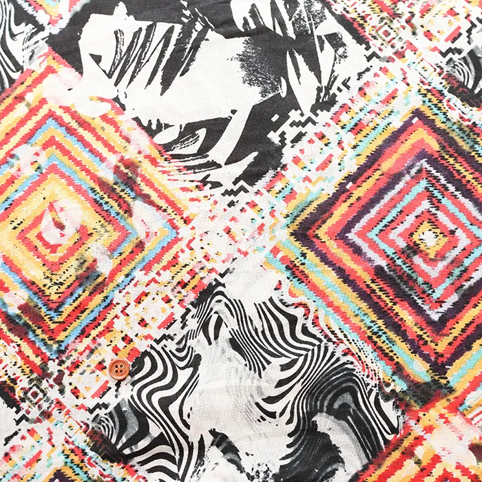 中国製　リネンプリント生地　モザイク