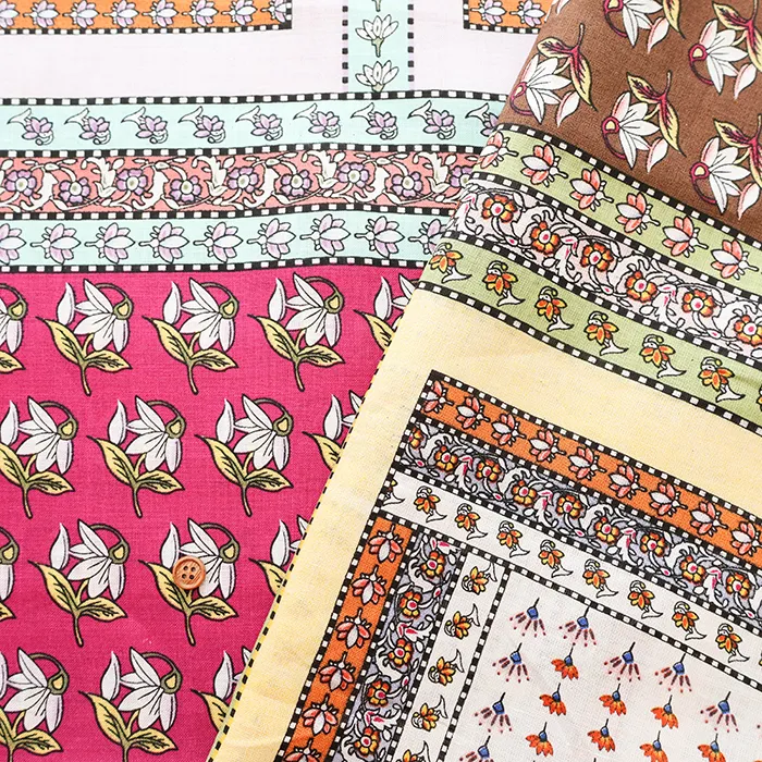 中国製　リネンプリント生地　エスニック