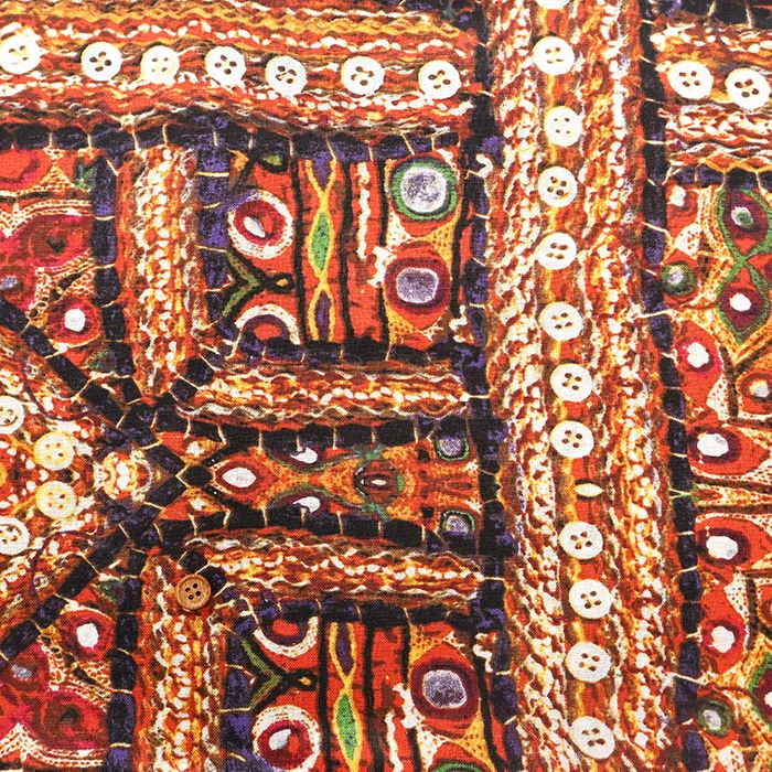 中国製　リネンプリント生地　エスニック