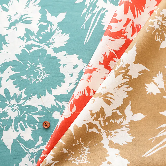 ポリエステルシャンタンプリント生地　フラワー