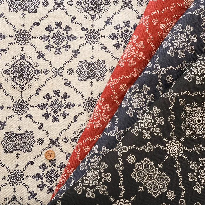 40リネンへリンボン生地　バンダナ柄