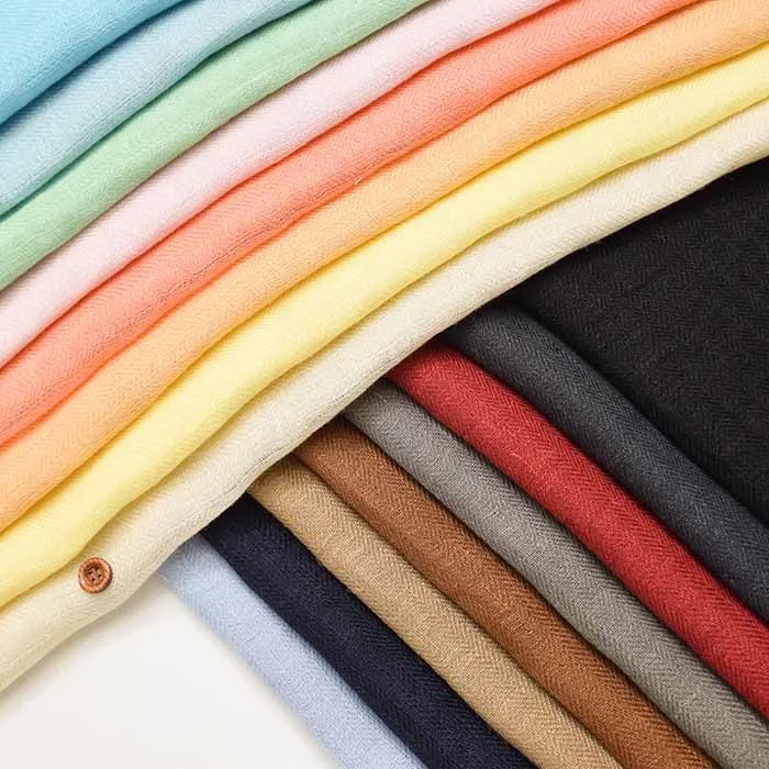 ヘリンボンリネンボイルワッシャー生地　無地