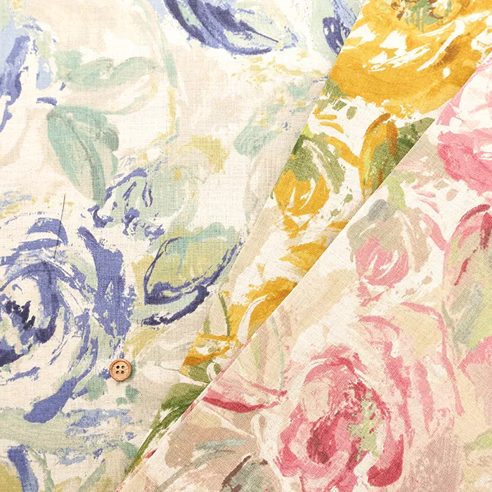 YUWA　エンジェルソフト加工タンブラーリネンプリント生地　フラワー