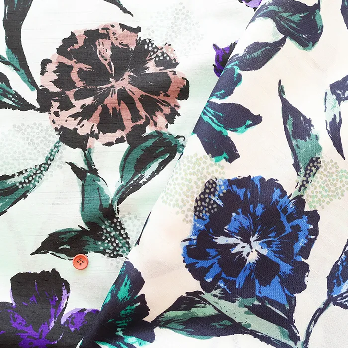 ポリエステルシャンタンプリント生地　フラワー