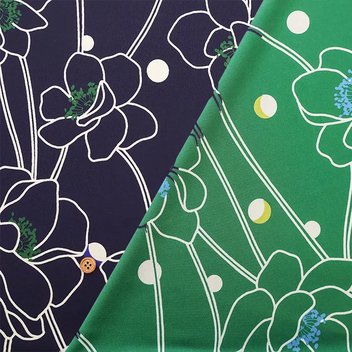 ポリエステルスムースニットプリント生地　ラインフラワー