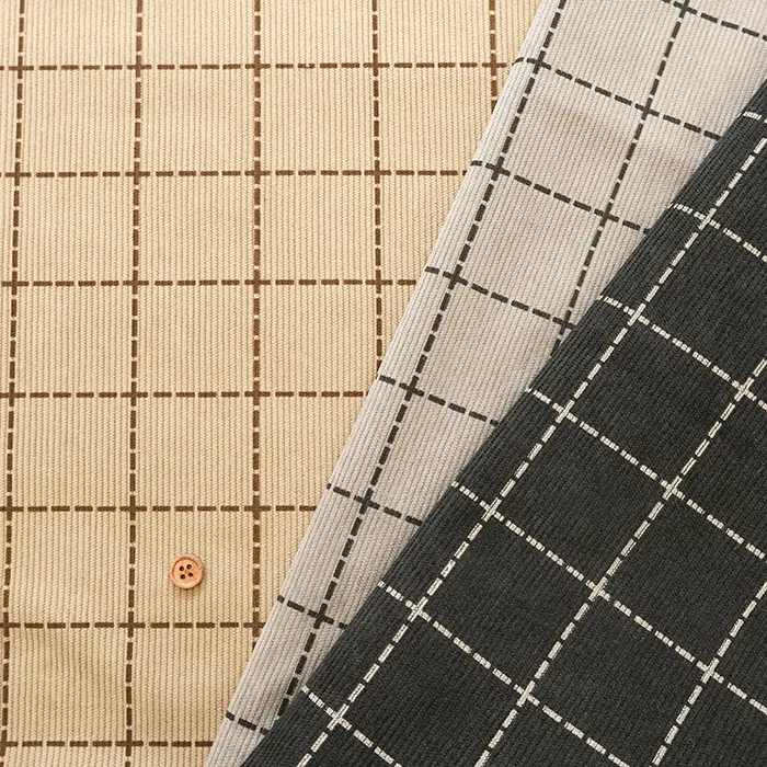 中国製　エステルコーデュロイプリント生地　ウィンドウペン