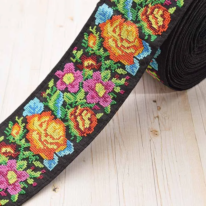 インド製　刺繍リボン　約70mm幅