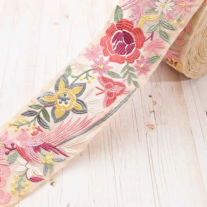 インド製　刺繍リボン　約70mm幅