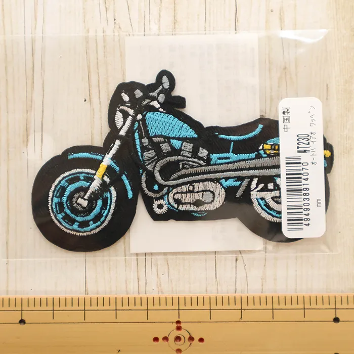 アイロンワッペン　オートバイ　青