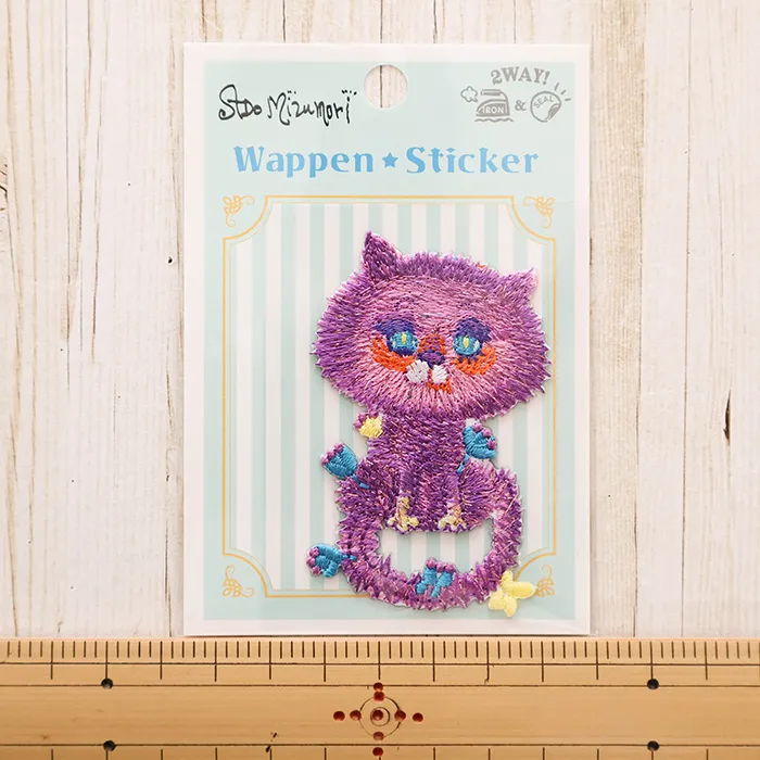 2wayワッペン　水森亜土　キラキラワッペン大　パープルキャット
