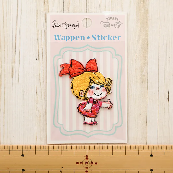 2wayワッペン　水森亜土　キラキラワッペン小　女の子　リボン