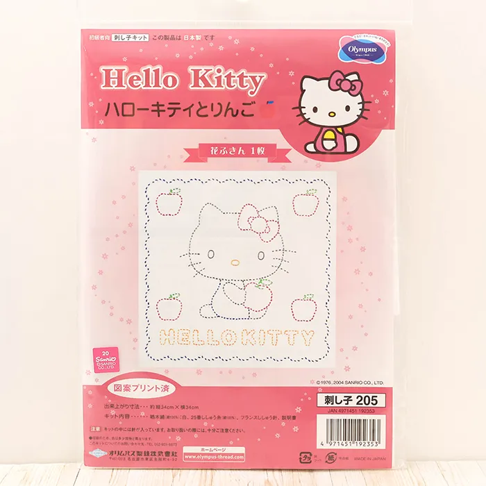刺し子花ふきんキット　ハローキティとりんご