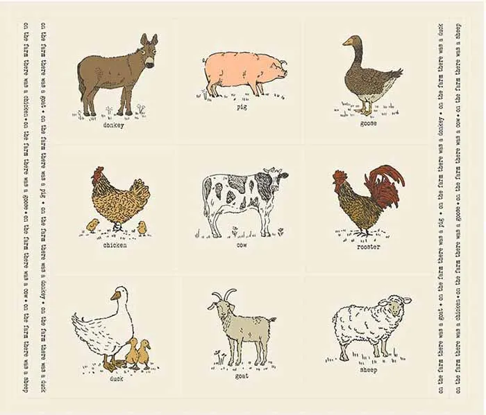 ≪柄売り≫ USAコットン moda FARMSTEAD　パネル動物　【１柄:約110cm×91cm】