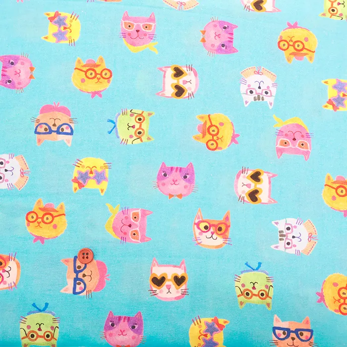 USAコットンプリント生地　ROBERT KAUFMAN　ネコとメガネ