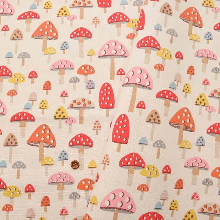 【イギリス正規輸入品 Cath Kidston】キャスキッドソン　コットンライトキャンバス生地　＜Mini Mushroom Multi＞(ミニマッシュルーム マルチ)