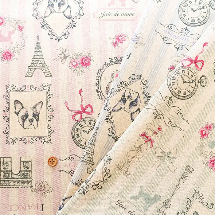 C/Lキャンバスプリント生地　ストライプエッフェル塔