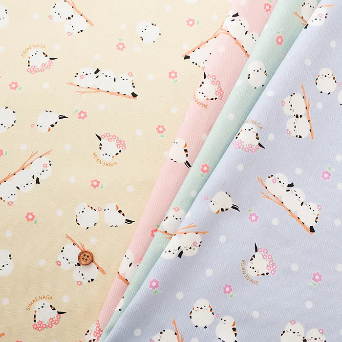 コットンオックスプリント生地　シマエナガ