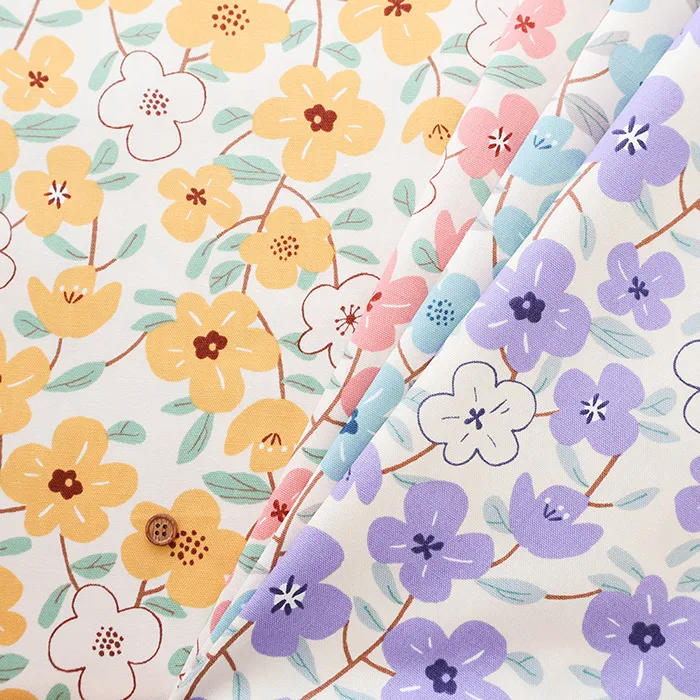 コットンオックスプリント生地　北欧調フラワー