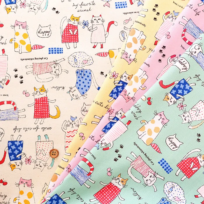 コットンオックスプリント生地　ネコ