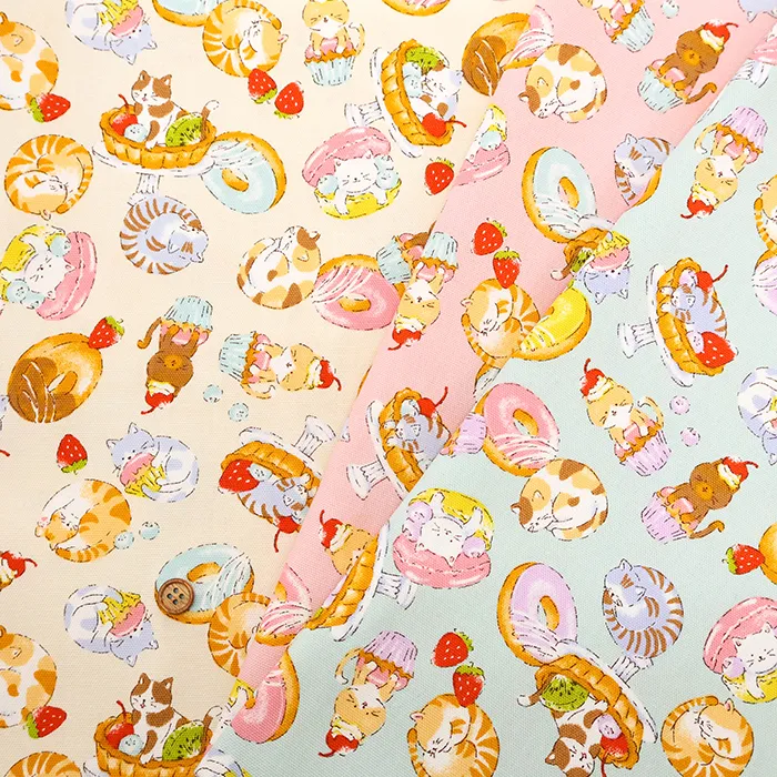 コットンオックスプリント生地　スイーツ Cat